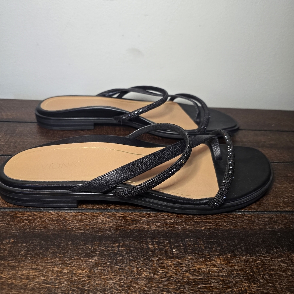 Vionic Womens Prism Sandal Black 9 Rhinestone Gem Sparkle Leather Strappy - Picture 3 of 13